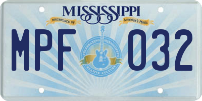 MS license plate MPF032