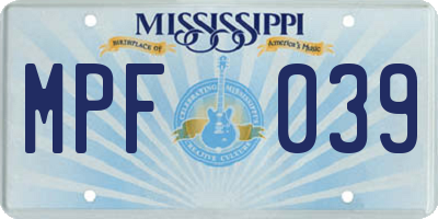 MS license plate MPF039