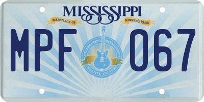 MS license plate MPF067