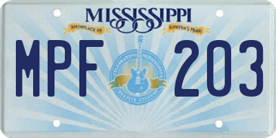 MS license plate MPF203