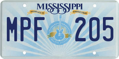 MS license plate MPF205