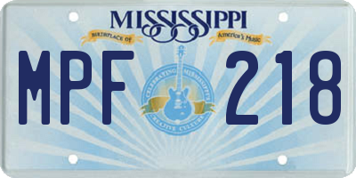 MS license plate MPF218