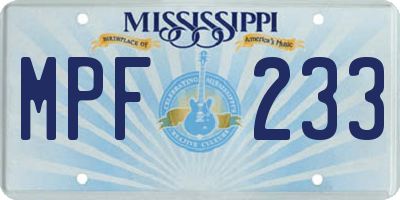 MS license plate MPF233