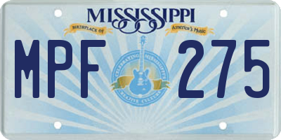 MS license plate MPF275