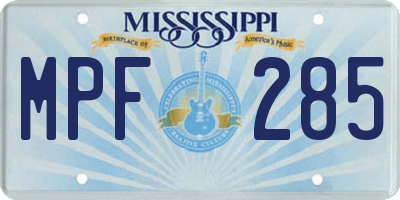 MS license plate MPF285