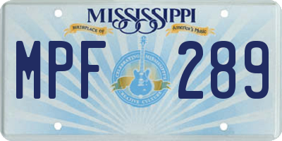 MS license plate MPF289