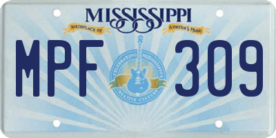 MS license plate MPF309