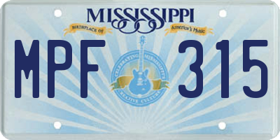 MS license plate MPF315