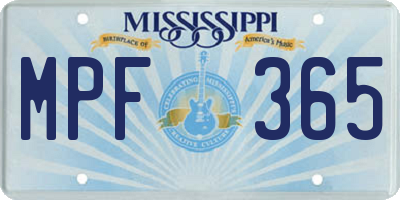 MS license plate MPF365
