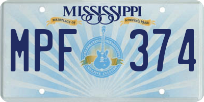 MS license plate MPF374