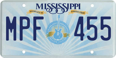 MS license plate MPF455