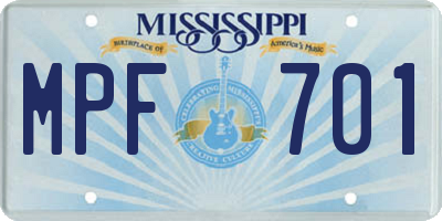 MS license plate MPF701