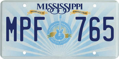 MS license plate MPF765