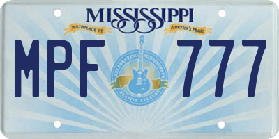 MS license plate MPF777