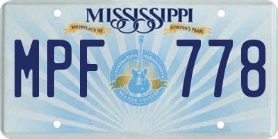 MS license plate MPF778