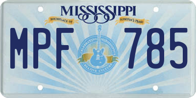 MS license plate MPF785