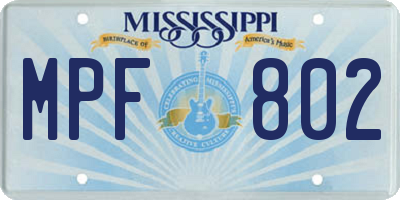 MS license plate MPF802