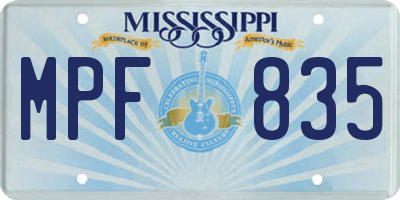 MS license plate MPF835
