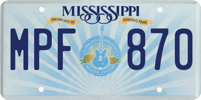 MS license plate MPF870