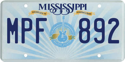 MS license plate MPF892