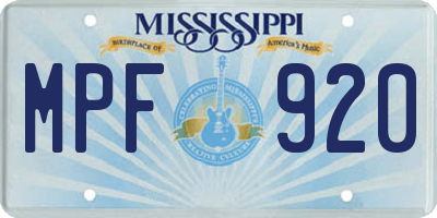 MS license plate MPF920