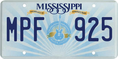 MS license plate MPF925