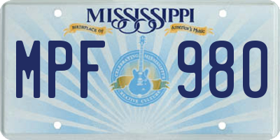 MS license plate MPF980