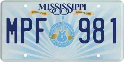 MS license plate MPF981
