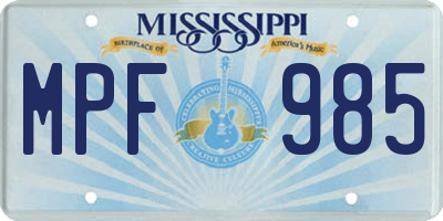 MS license plate MPF985