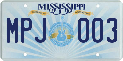 MS license plate MPJ003
