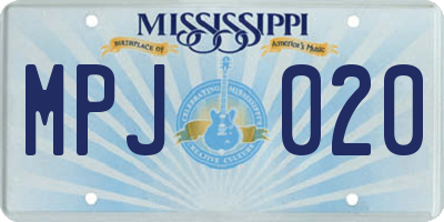 MS license plate MPJ020