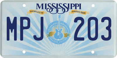 MS license plate MPJ203