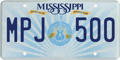 MS license plate MPJ500