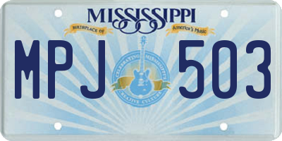 MS license plate MPJ503