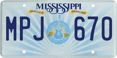 MS license plate MPJ670
