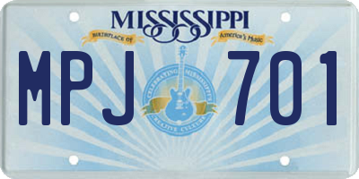 MS license plate MPJ701