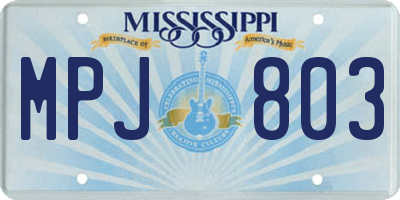 MS license plate MPJ803