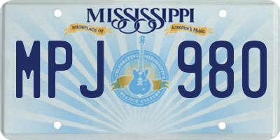 MS license plate MPJ980