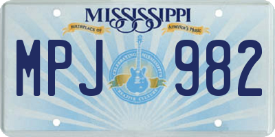 MS license plate MPJ982