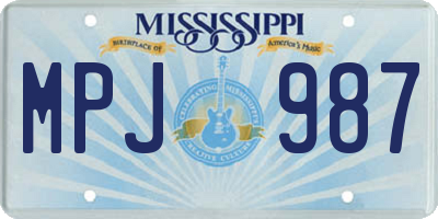 MS license plate MPJ987
