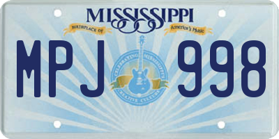 MS license plate MPJ998