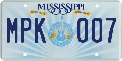 MS license plate MPK007