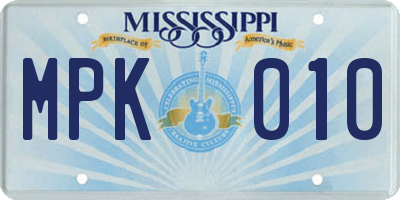 MS license plate MPK010