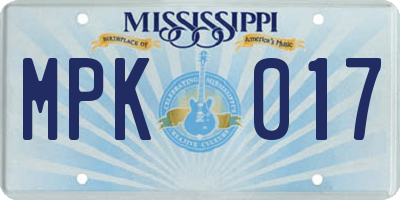 MS license plate MPK017