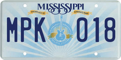 MS license plate MPK018