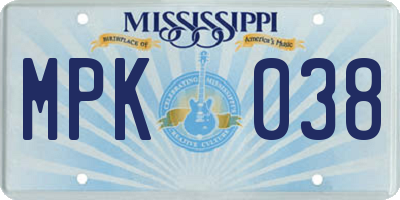 MS license plate MPK038