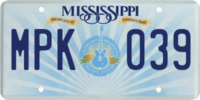 MS license plate MPK039