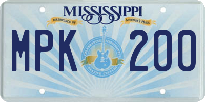 MS license plate MPK200