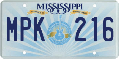 MS license plate MPK216