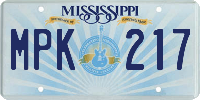 MS license plate MPK217